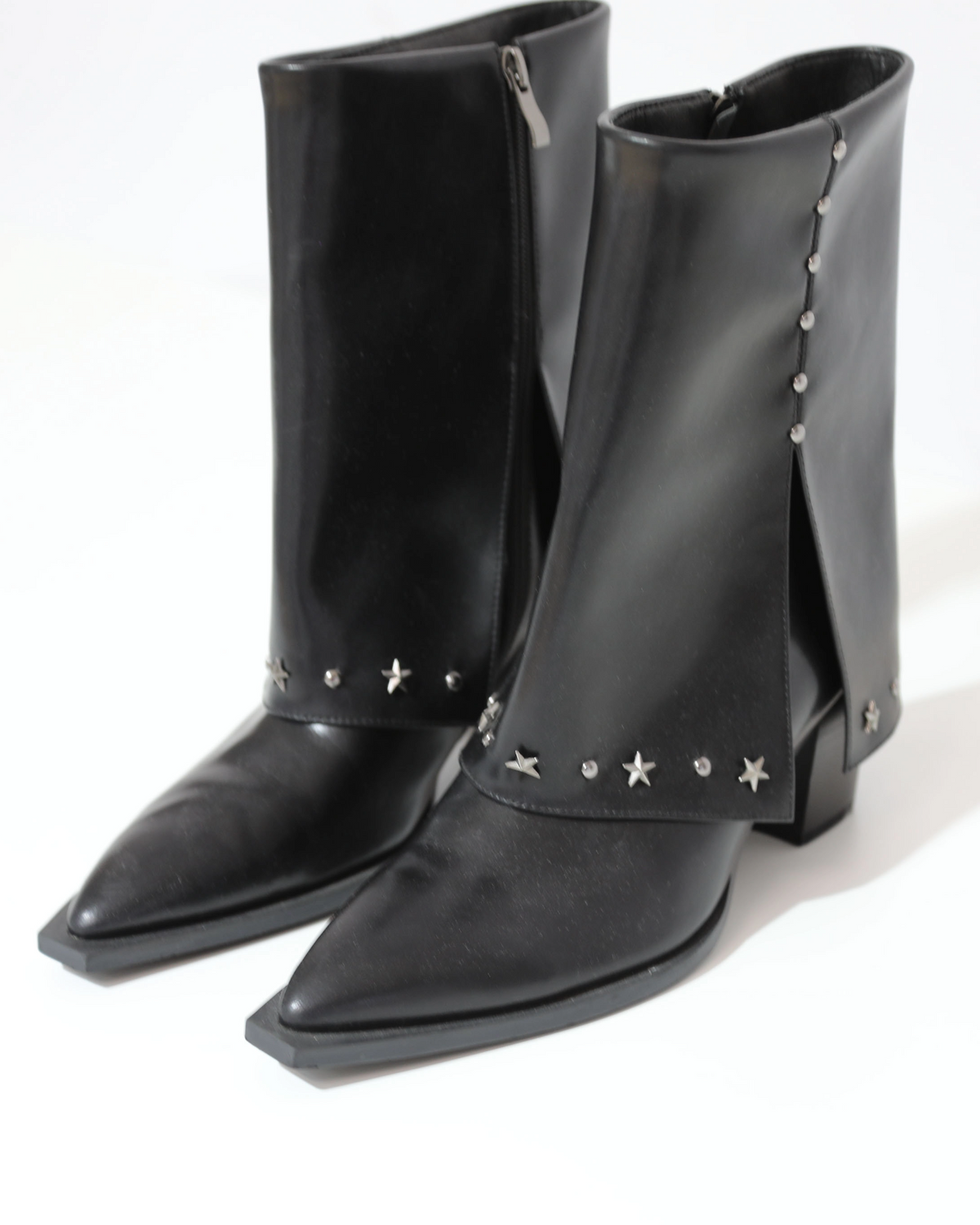 Studded Pointed Toe Boots - Black