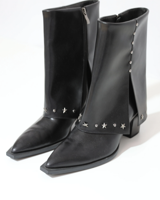 Studded Pointed Toe Boots - Black