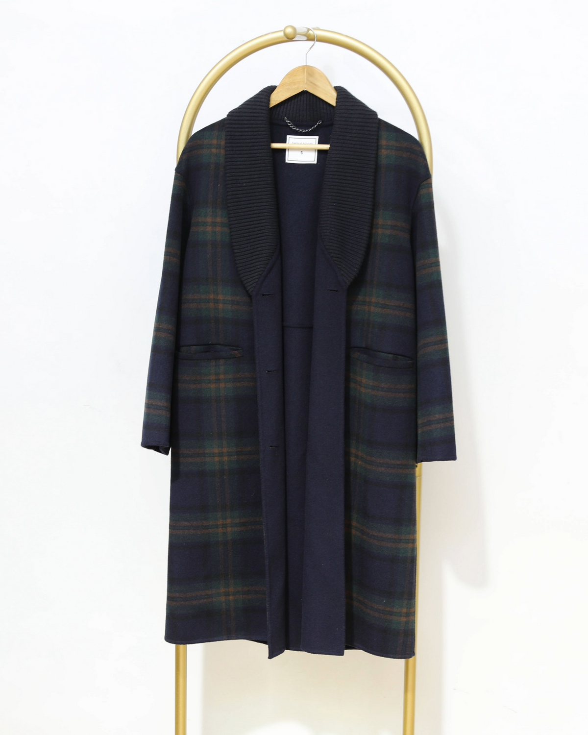 Check Longline Coat - Navy