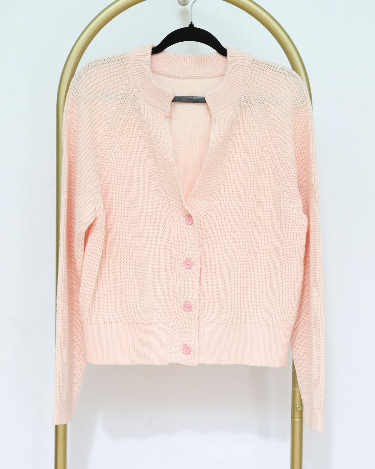 Button Front Knit Cardigan - Light Pink