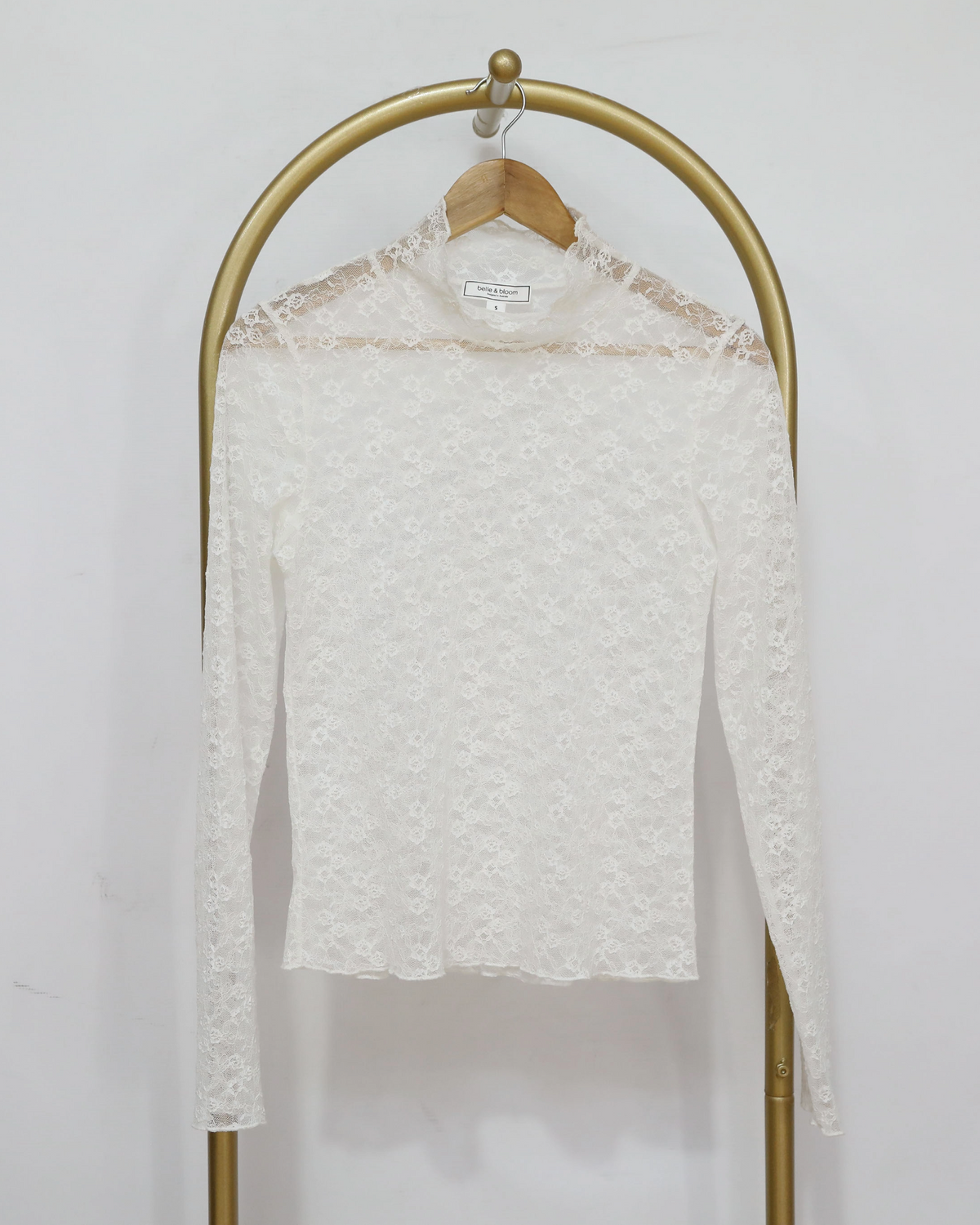 Sheer Floral Lace High Neck Top - White