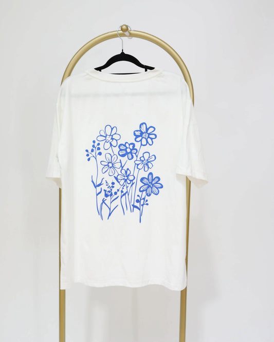 Oversized Printed Floral Tee - White
