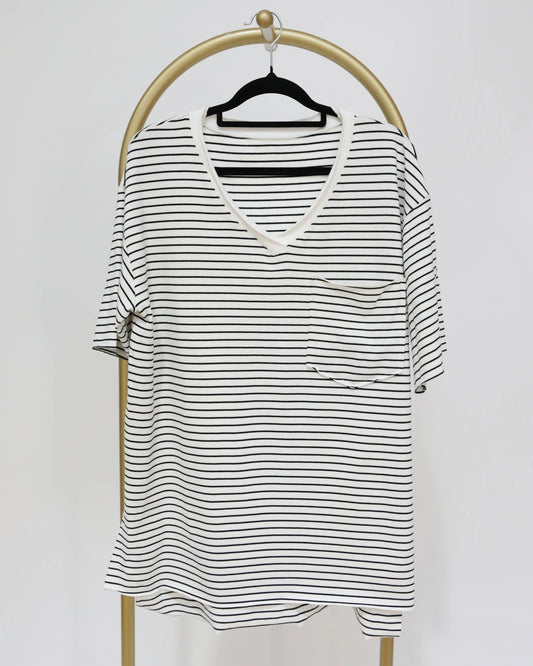 Short Sleeved Striped Tee - White & Black