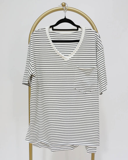Short Sleeved Striped Tee - White & Black