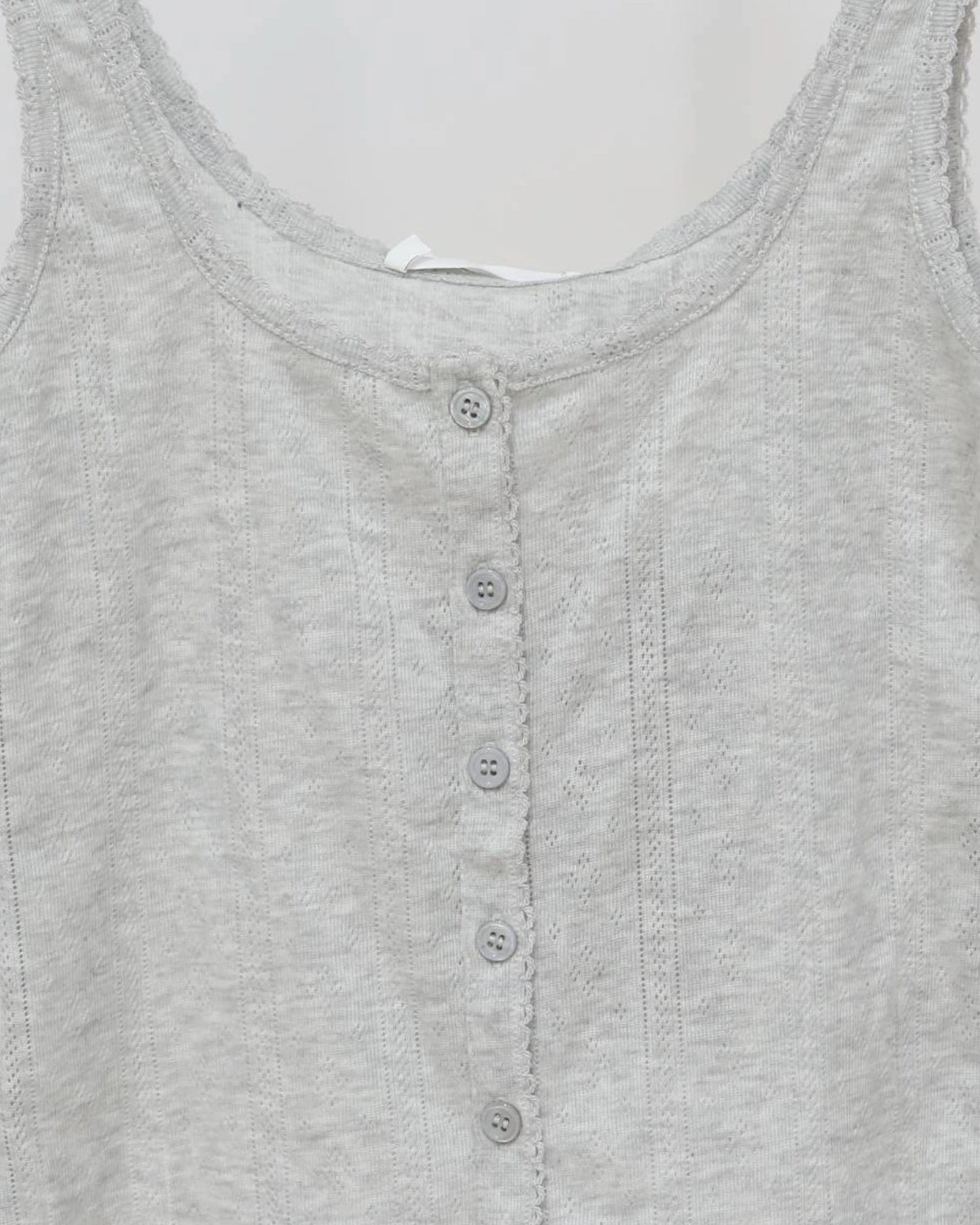 Button Down Tank with Lace Trim - Light Grey