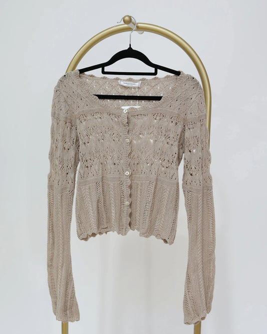 Scalloped trim Knit Cardigan - Beige
