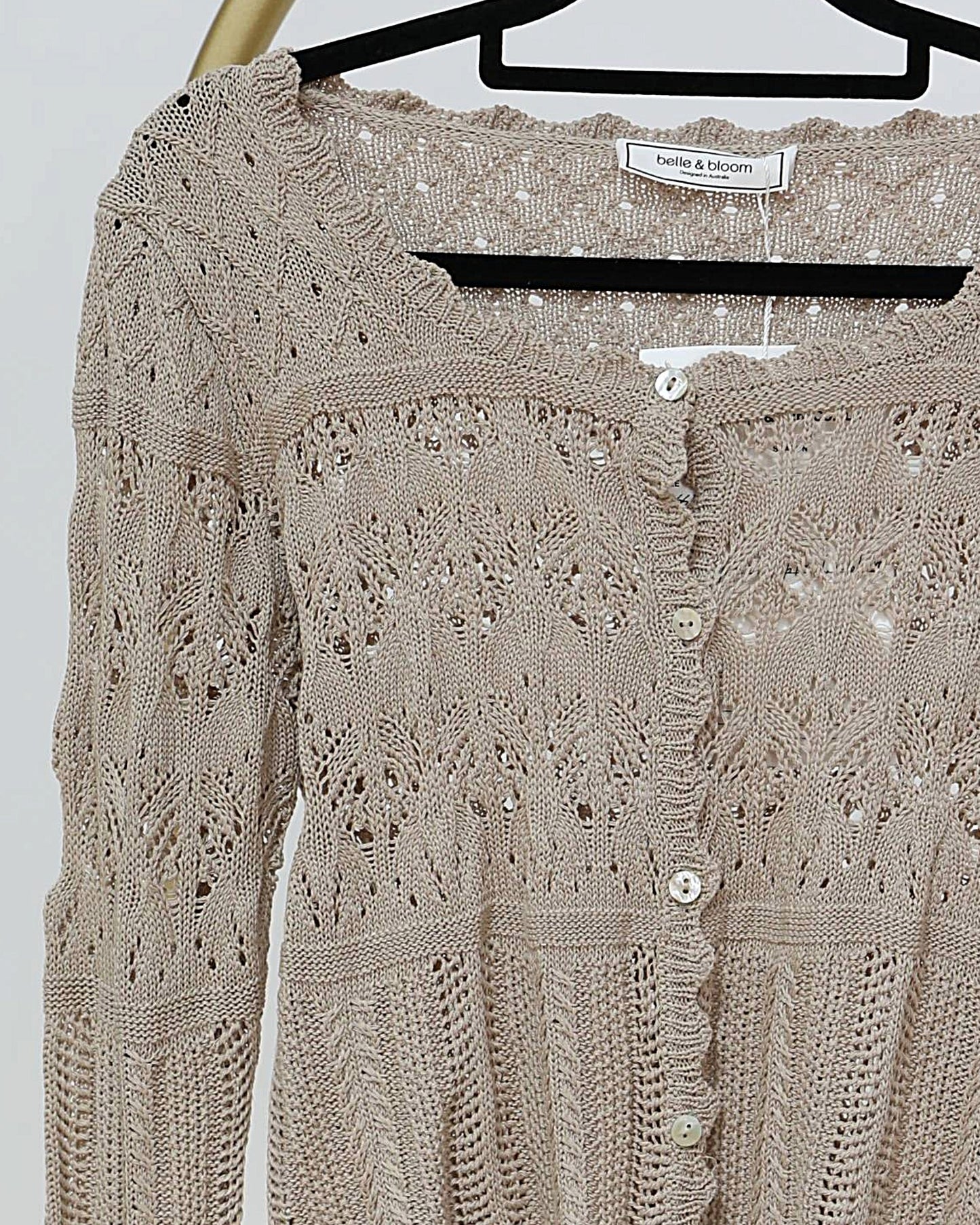 Scalloped trim Knit Cardigan - Beige