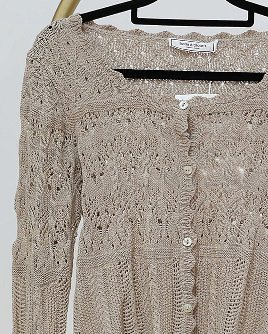 Scalloped trim Knit Cardigan - Beige