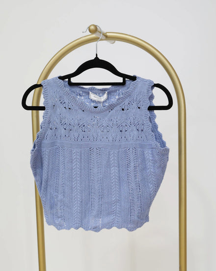 Cropped Crochet Tank - Blue