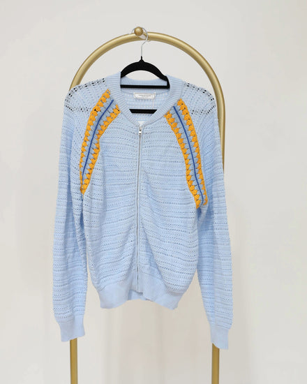 Lightweight Zip Up Knit - Pale Blue
