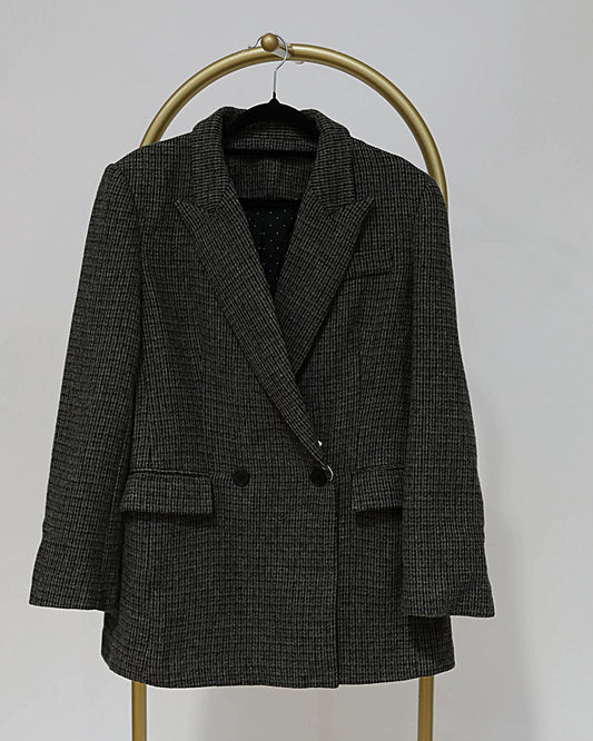 Double Breasted Blazer - Dark Grey Check