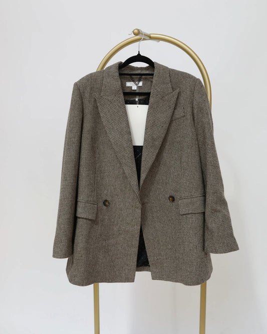 Oversized Check Double-Breasted Blazer - Brown