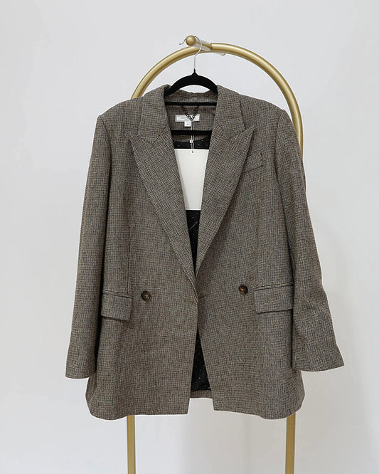 Oversized Check Double-Breasted Blazer - Brown
