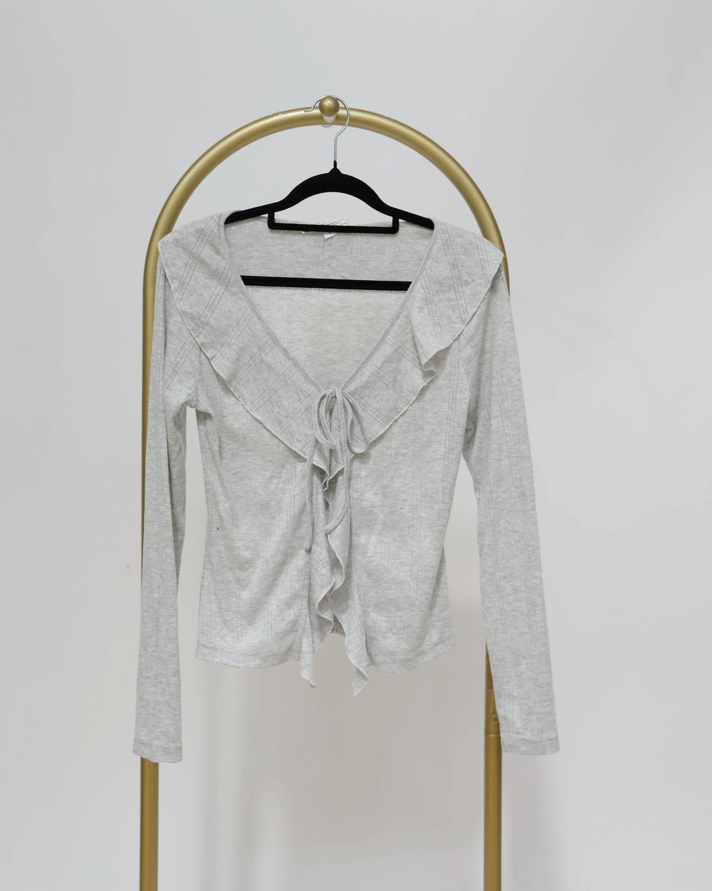 Long Sleeve Ruffle Top - Grey