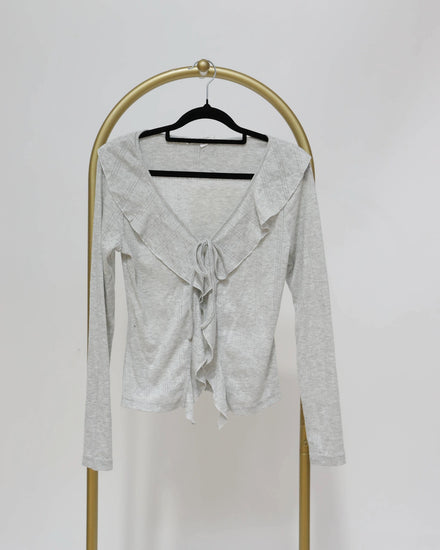 Long Sleeve Ruffle Top - Grey