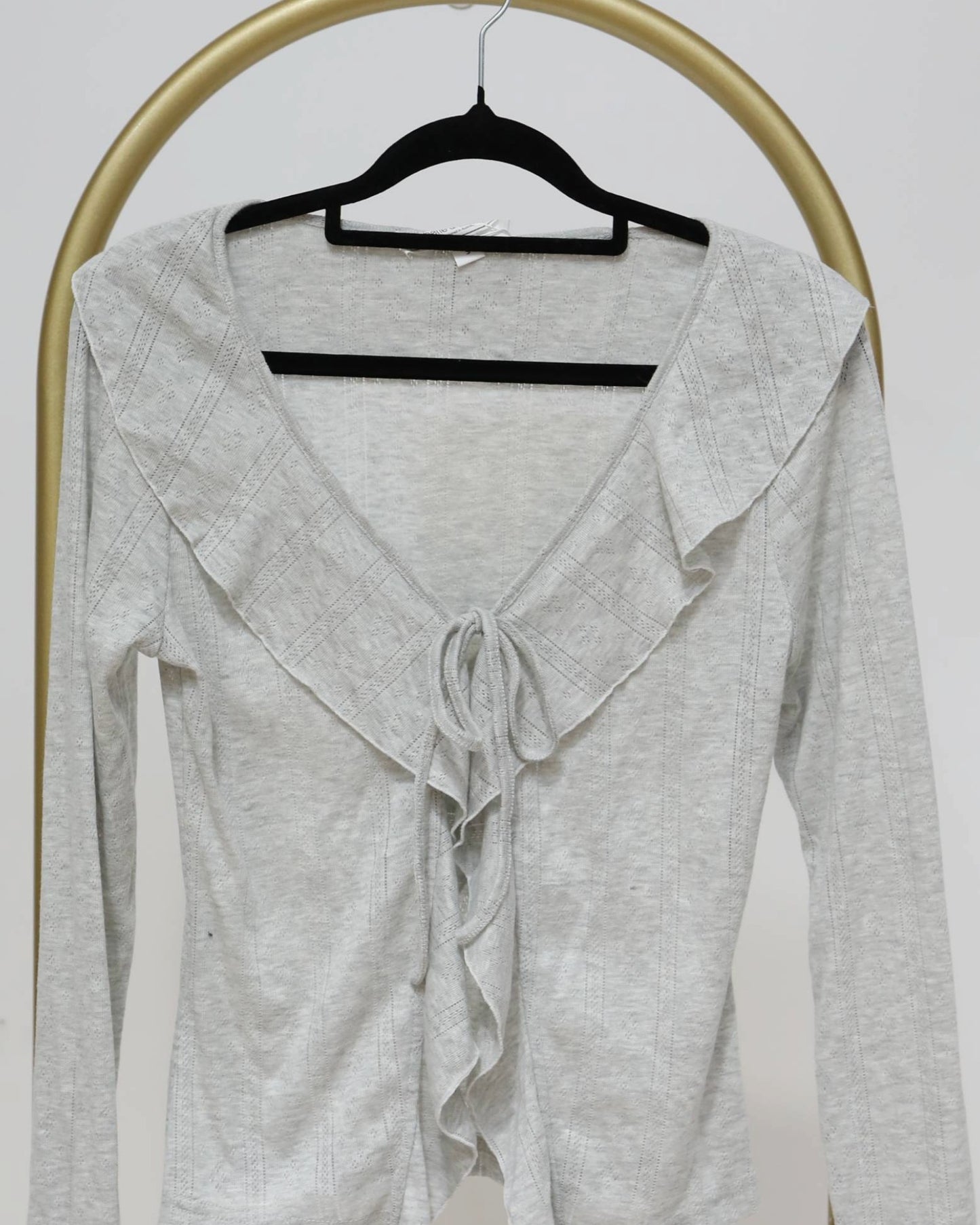 Long Sleeve Ruffle Top - Grey
