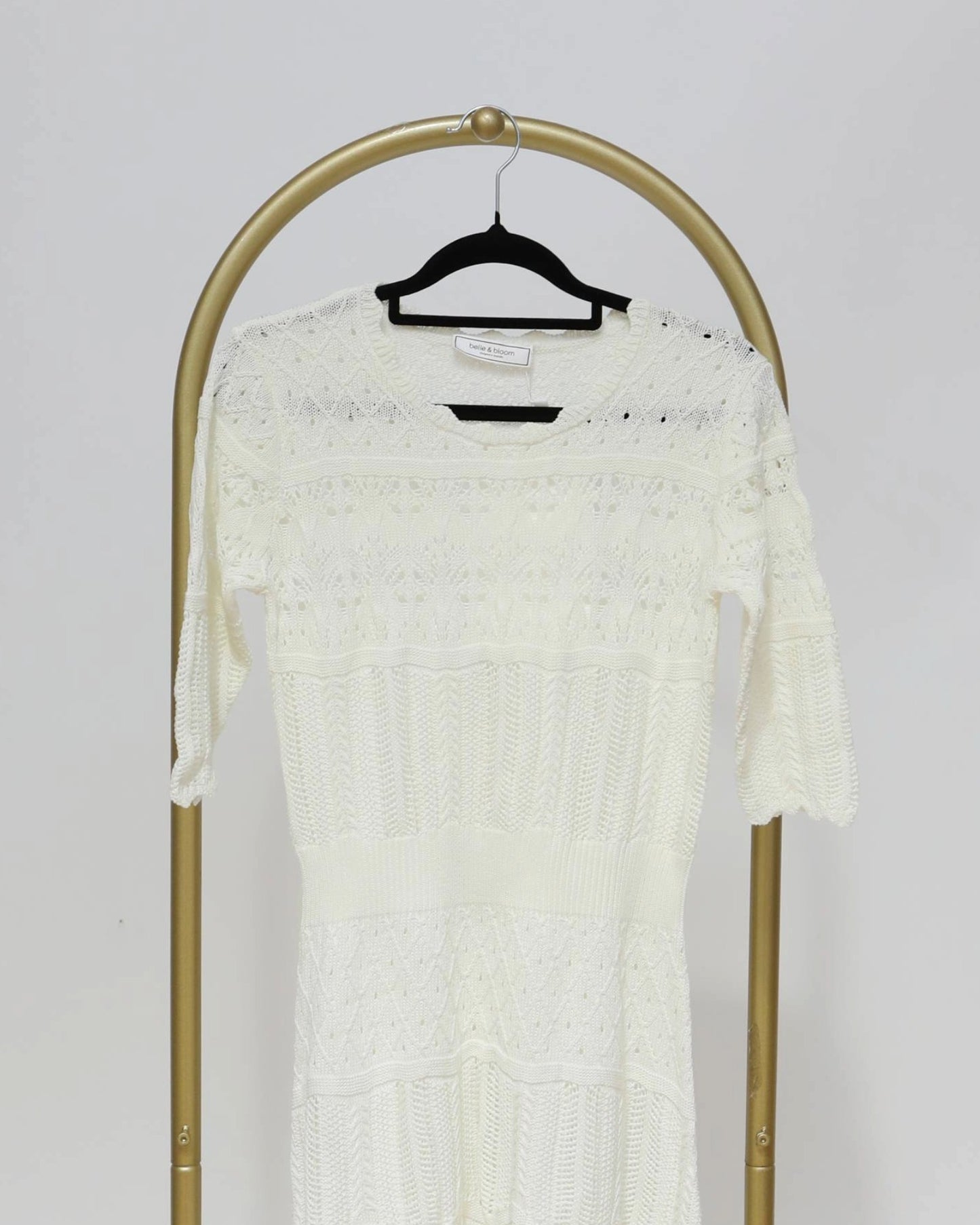 Crochet Knit Midi Dress - Cream