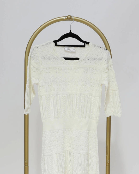 Crochet Knit Midi Dress - Cream