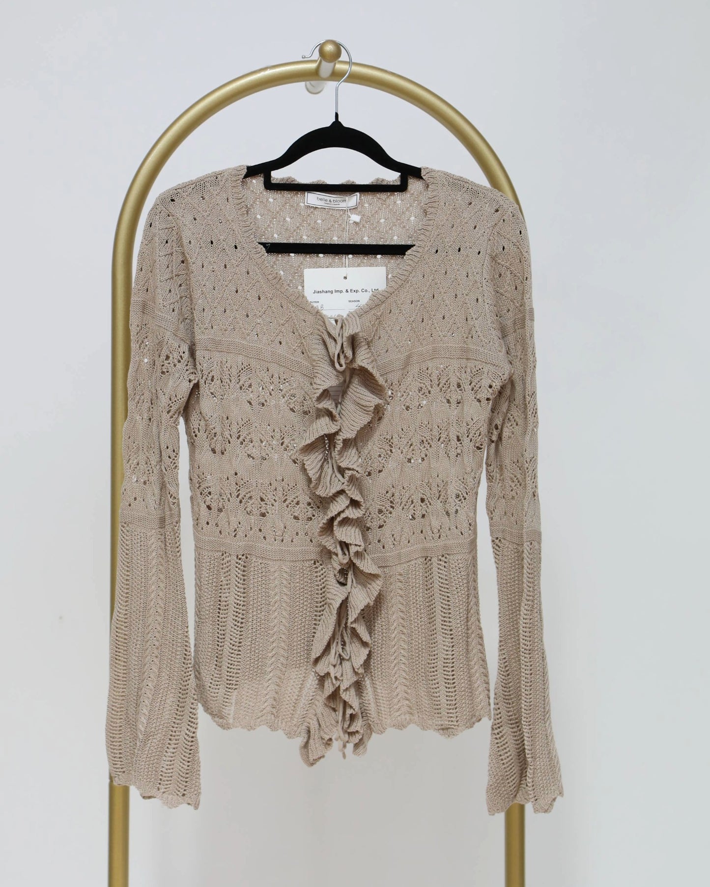 Ruffle Knit Cardigan - Beige