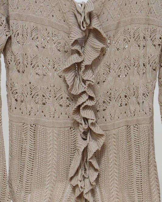 Ruffle Knit Cardigan - Beige