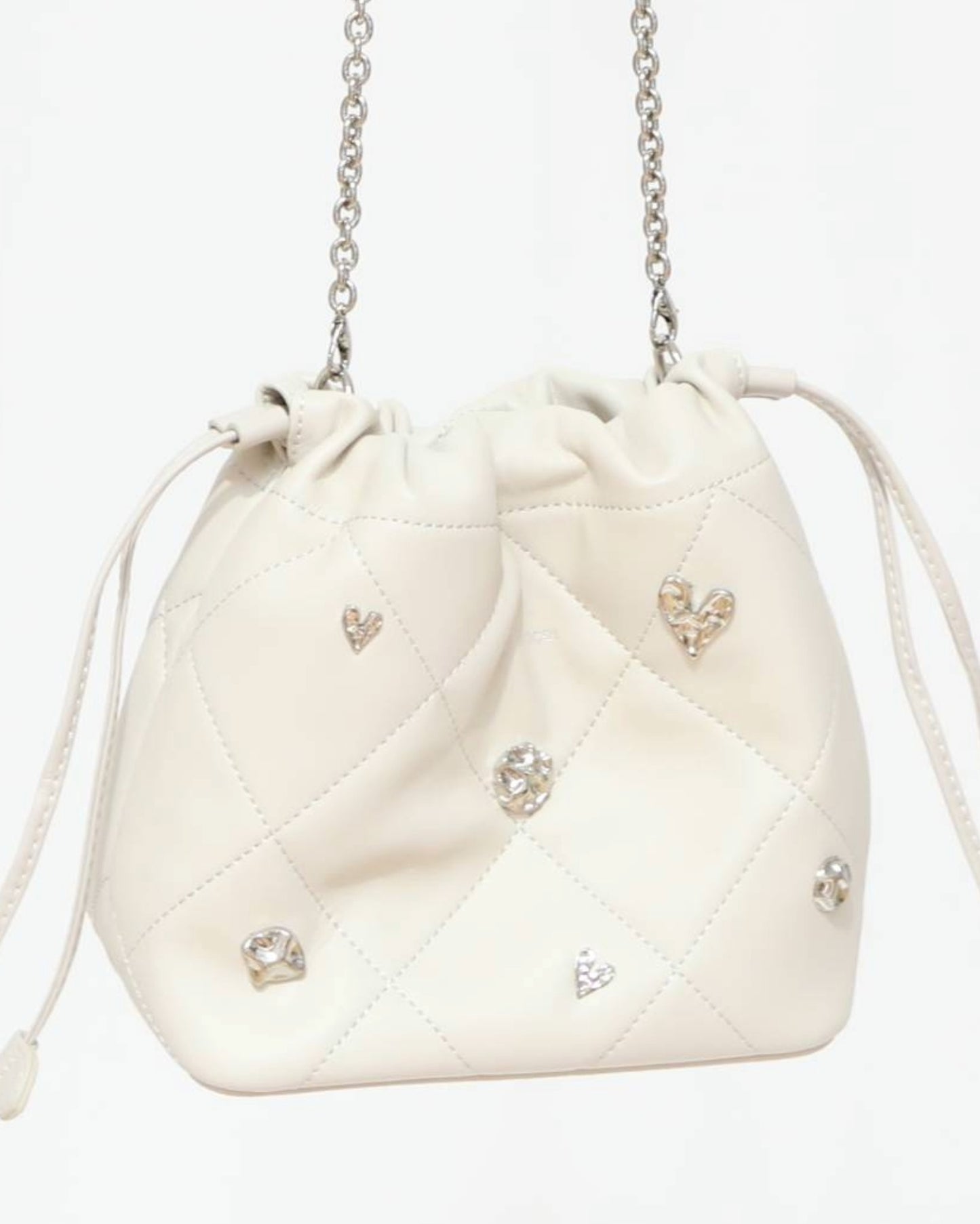 Cushion Shoulder Bag with Jewels - Cream