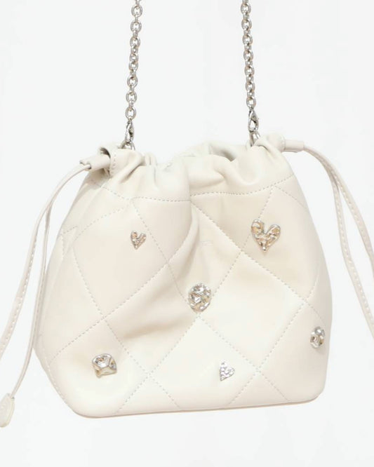 Cushion Shoulder Bag with Jewels - Cream