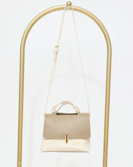 Two-Tone Shoulder Bag - Cream & Beige