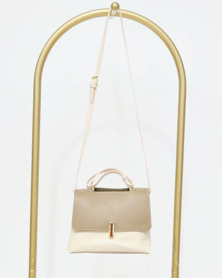 Two-Tone Shoulder Bag - Cream & Beige