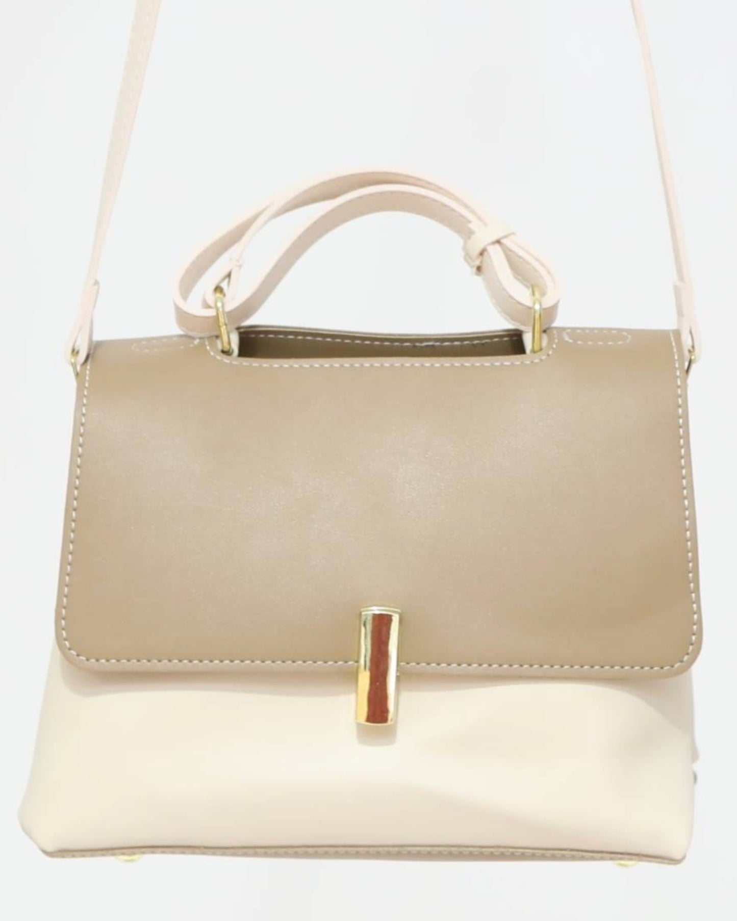 Two-Tone Shoulder Bag - Cream & Beige