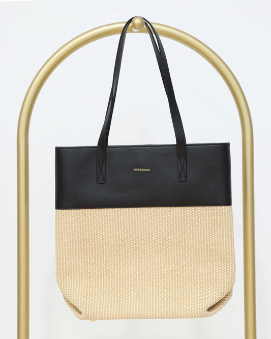 Two-Tone Shoulder Bag - Black & Beige