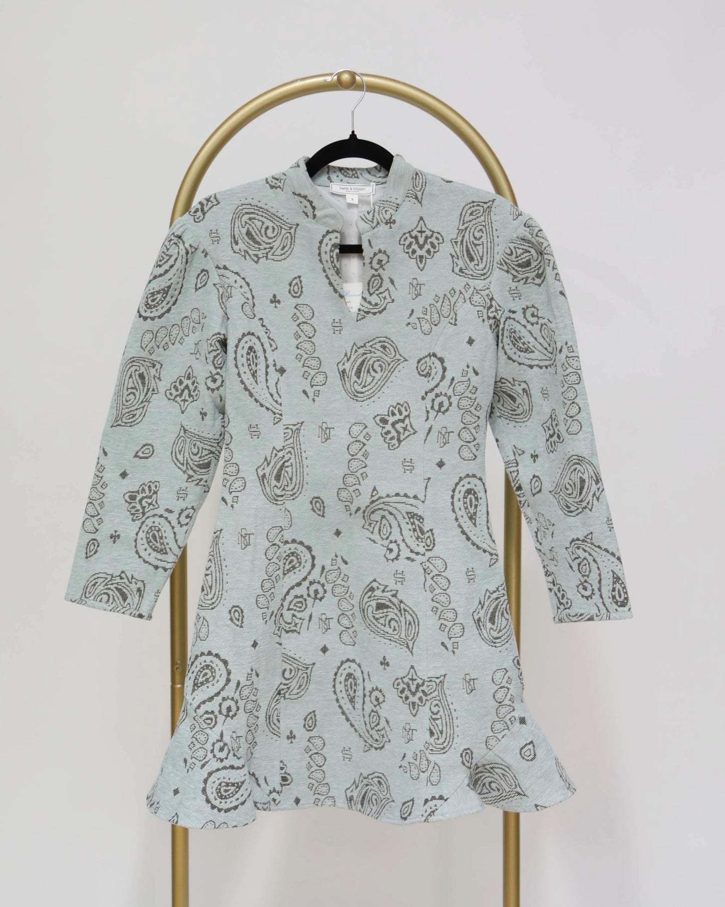 Long Sleeve Paisley Print Dress - Blue