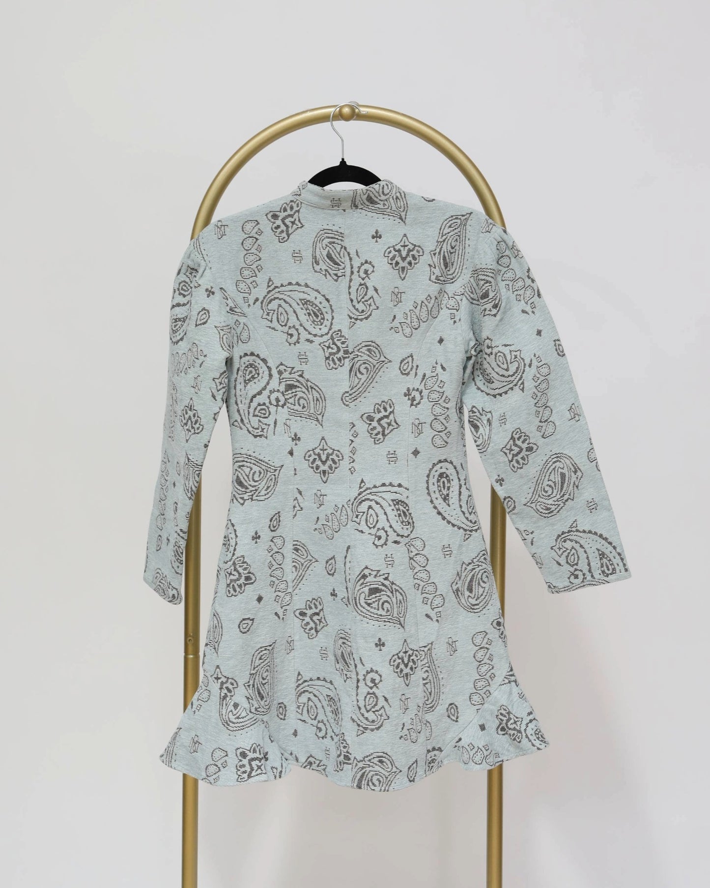 Long Sleeve Paisley Print Dress - Blue