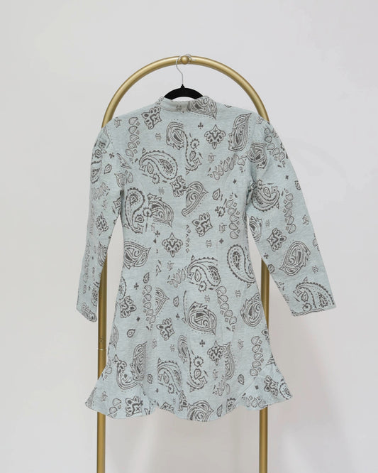 Long Sleeve Paisley Print Dress - Blue