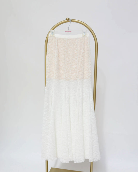 Lace Midi Skirt - White