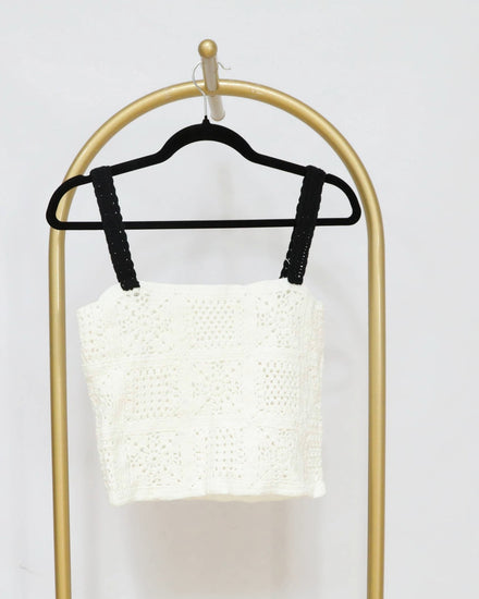Crochet Crop Top with Contrast Strap - Cream