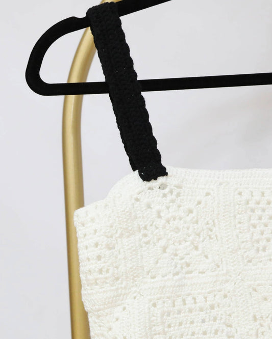Crochet Crop Top with Contrast Strap - Cream