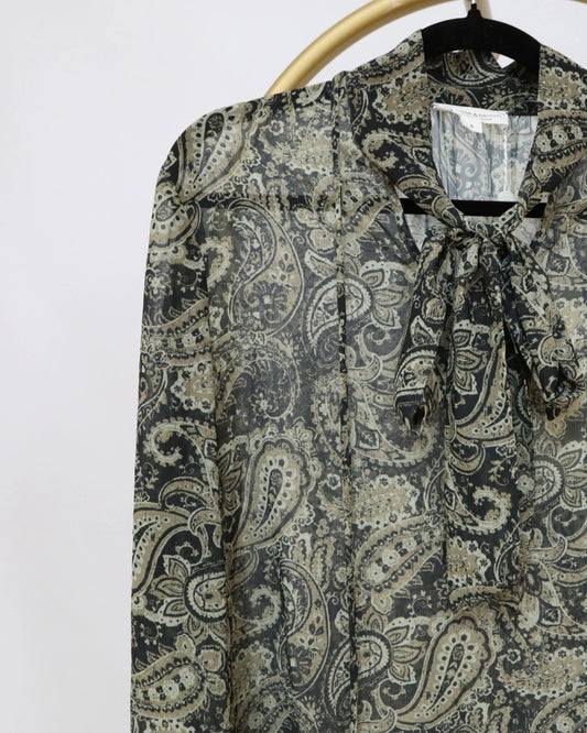 Midi Dress with Tie Neck Detailing - Paisley Print