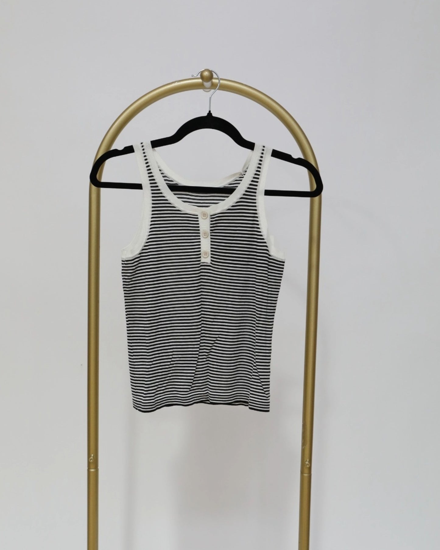 Striped Button Down Tank - White & Black