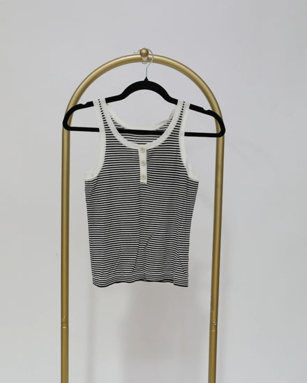 Striped Button Down Tank - White & Black