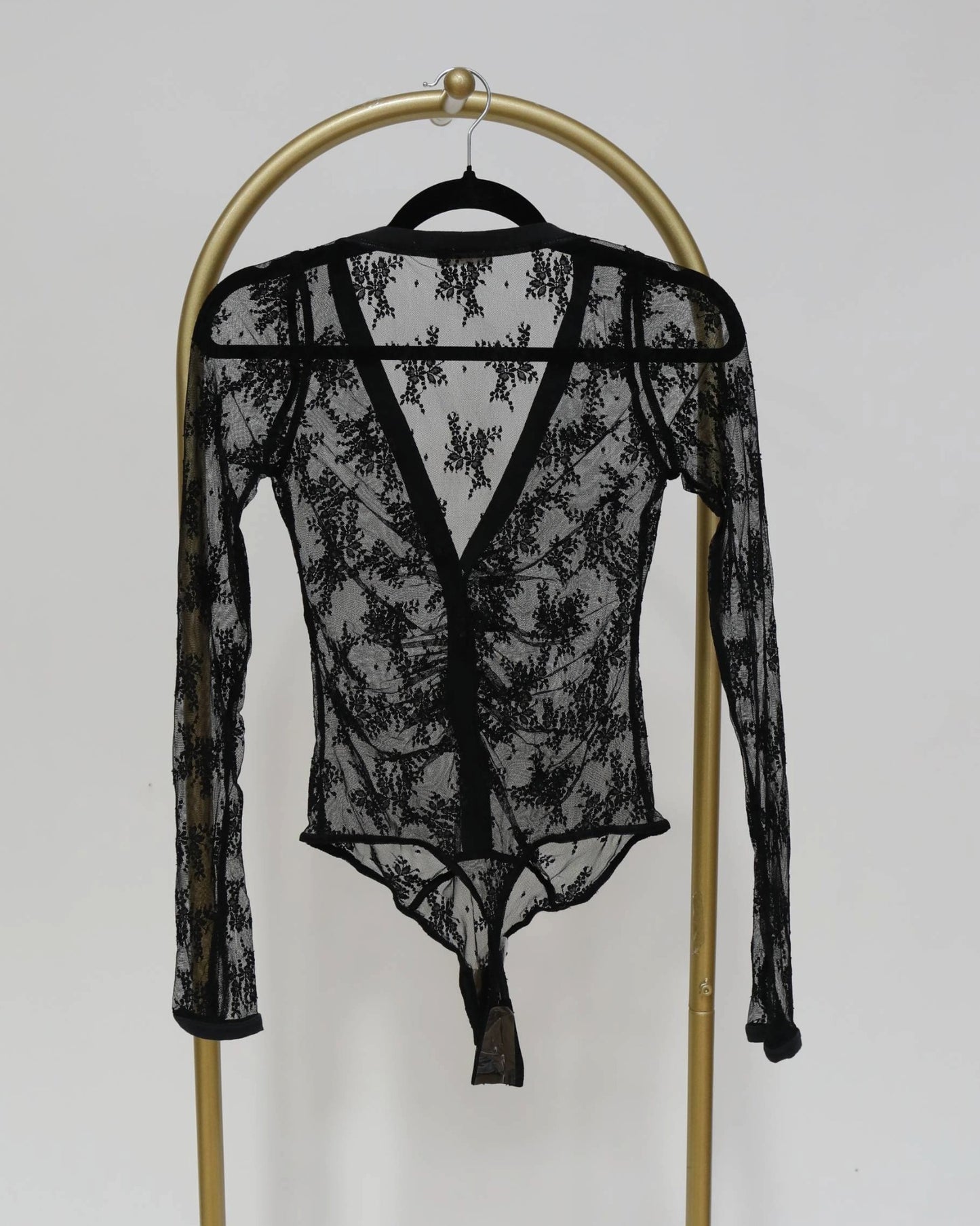 Long Sleeve Lace Bodysuit - Black