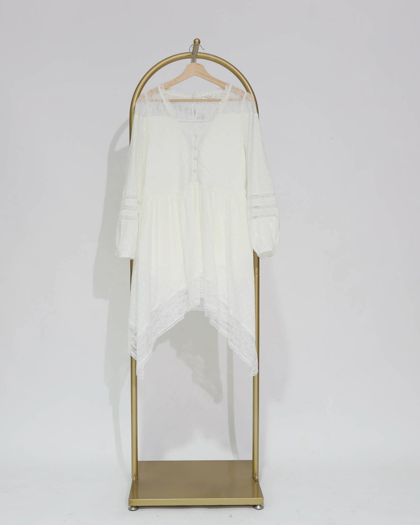 Long Sleeve Lace High-Low Dress - White