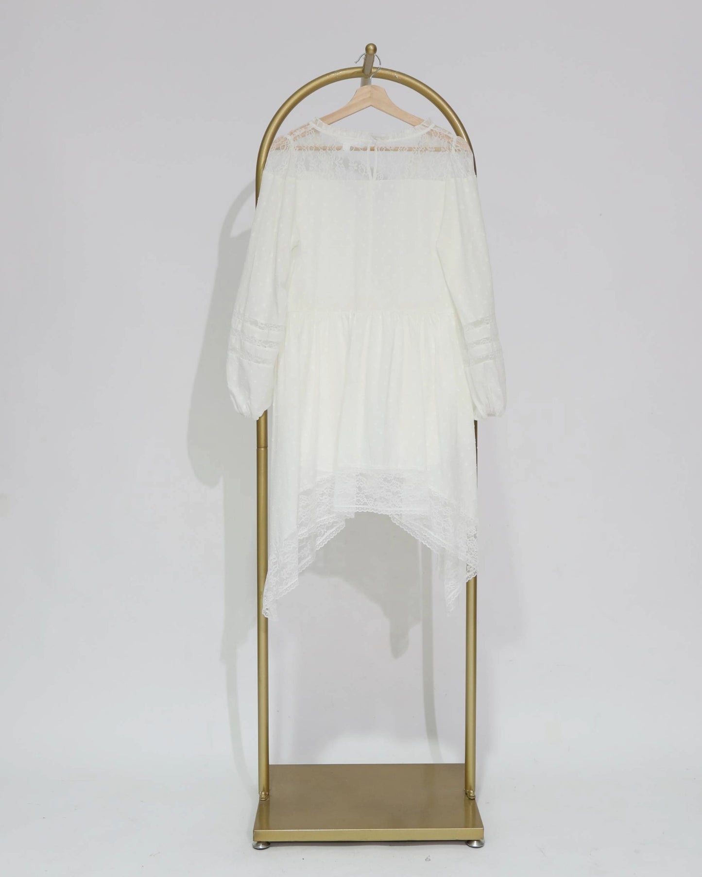 Long Sleeve Lace High-Low Dress - White