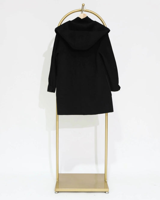 Hooded Wool Blend Coat - Black