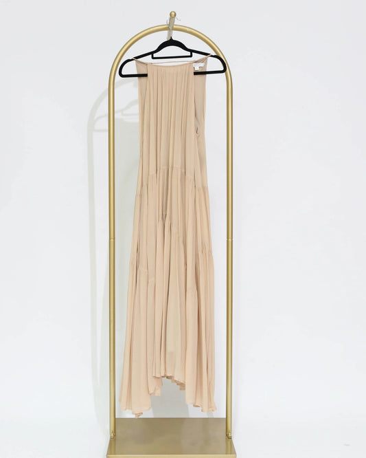 Sleeveless Pleated Maxi Dress - Beige
