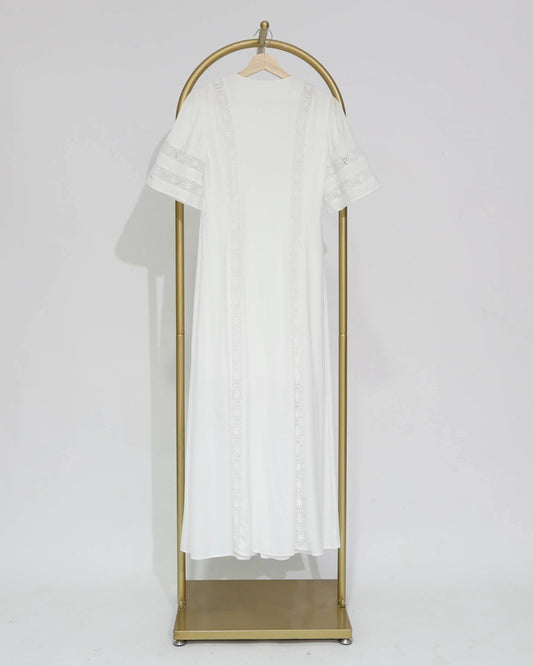 Lace Trim Tie-Front Maxi Dress - White