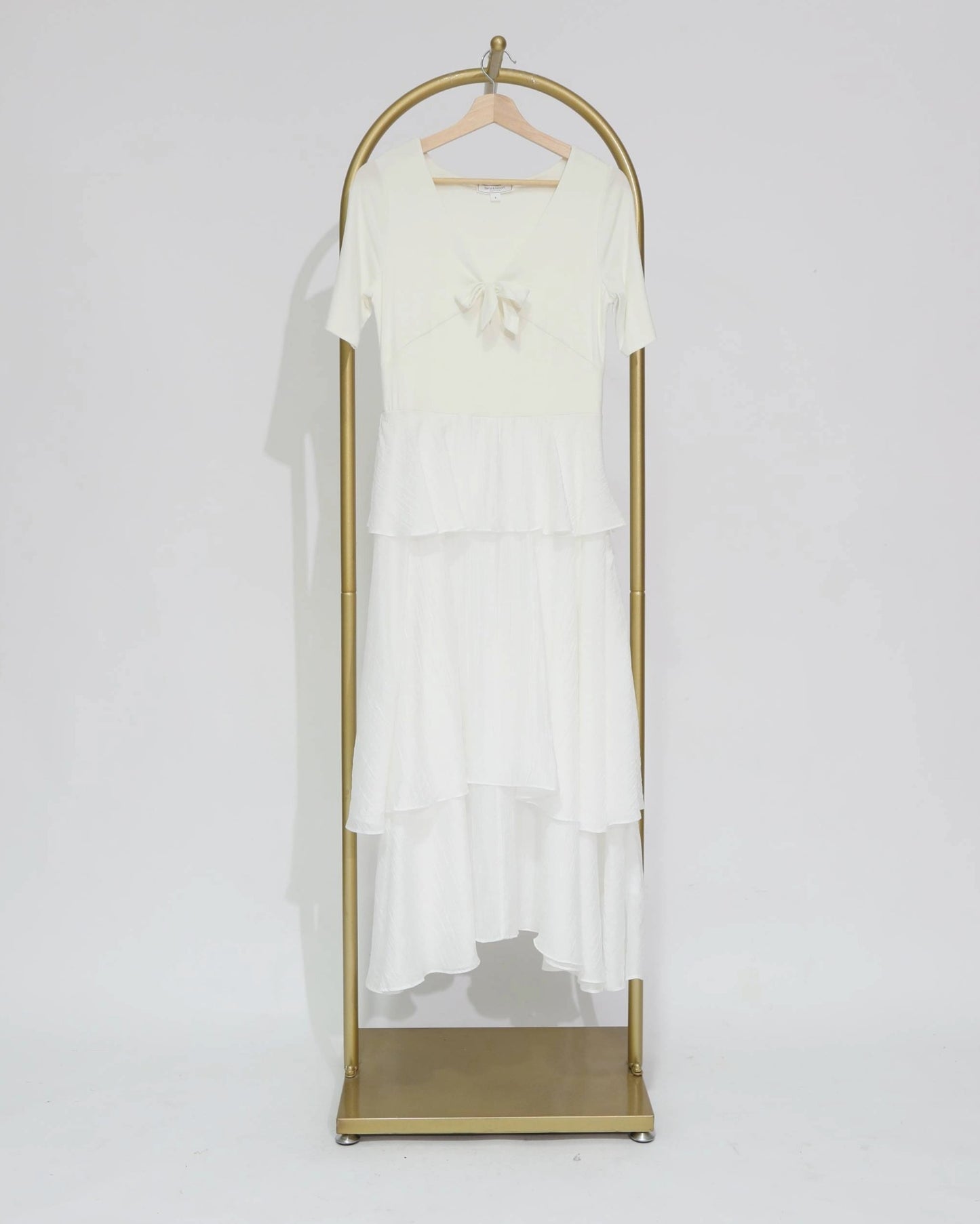 Tiered Tie-Front Midi Dress - White