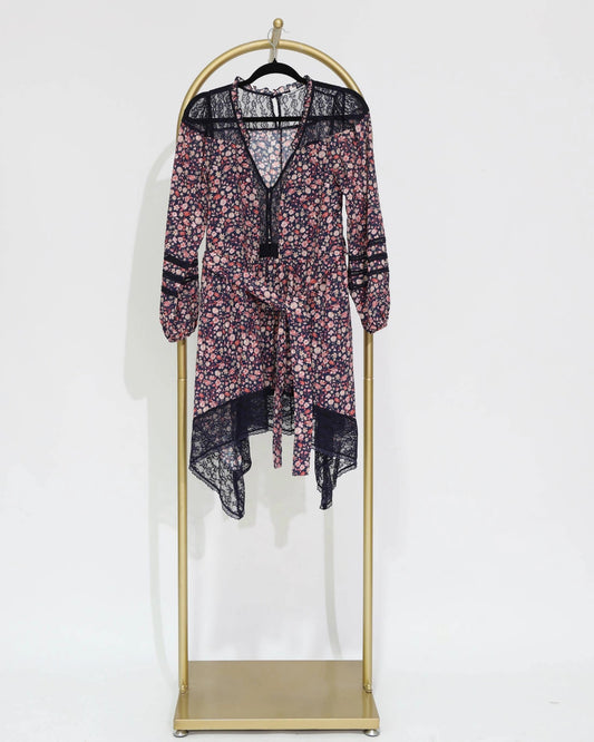Floral Lace Trim Mini Dress - Multi