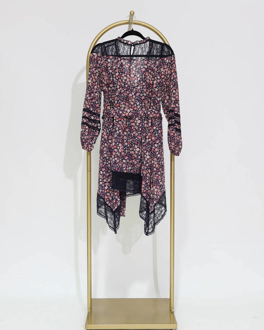 Floral Lace Trim Mini Dress - Multi