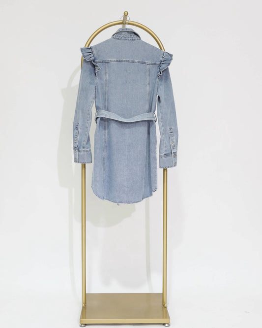 Denim Shirt Dress with Belt - Blue