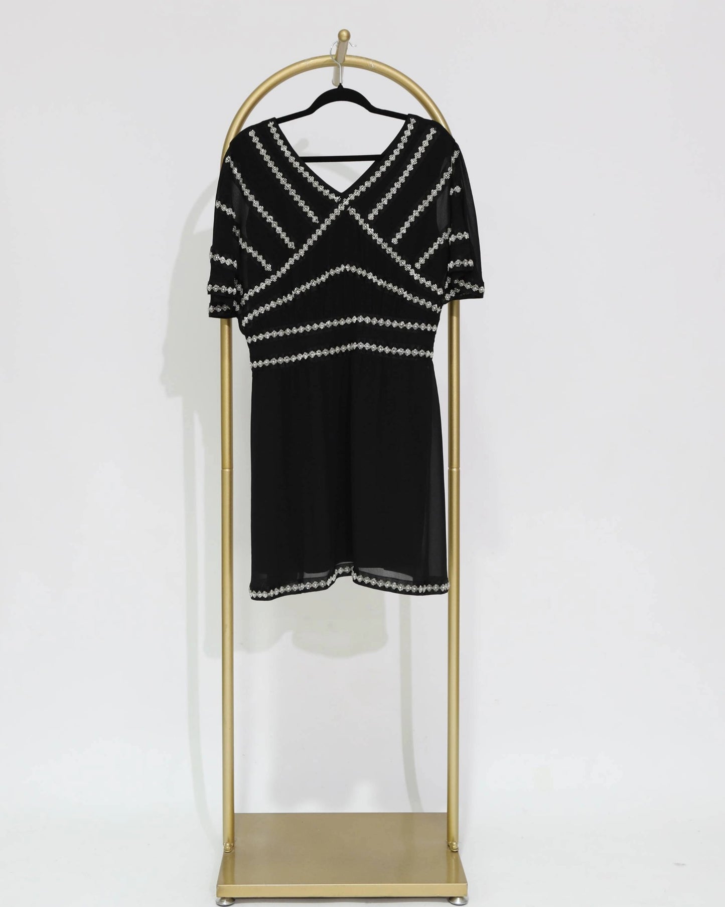 Embellished Short Sleeve Mini Dress - Black